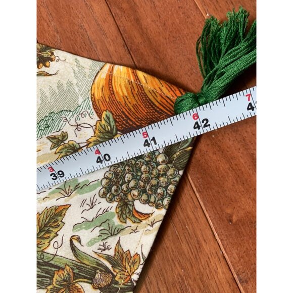 Thanksgiving Harvest Table Runner & Doily Turkeys Pumpkins Green Tassels 42x20 - Picture 3 of 9